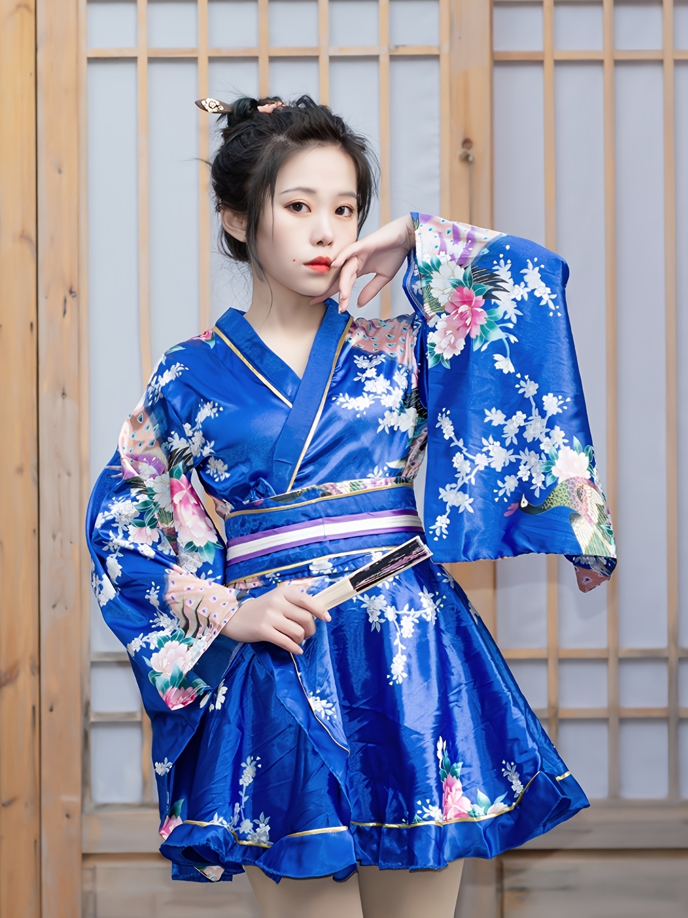 1pc dress japanese formal womens peacock kimono stage