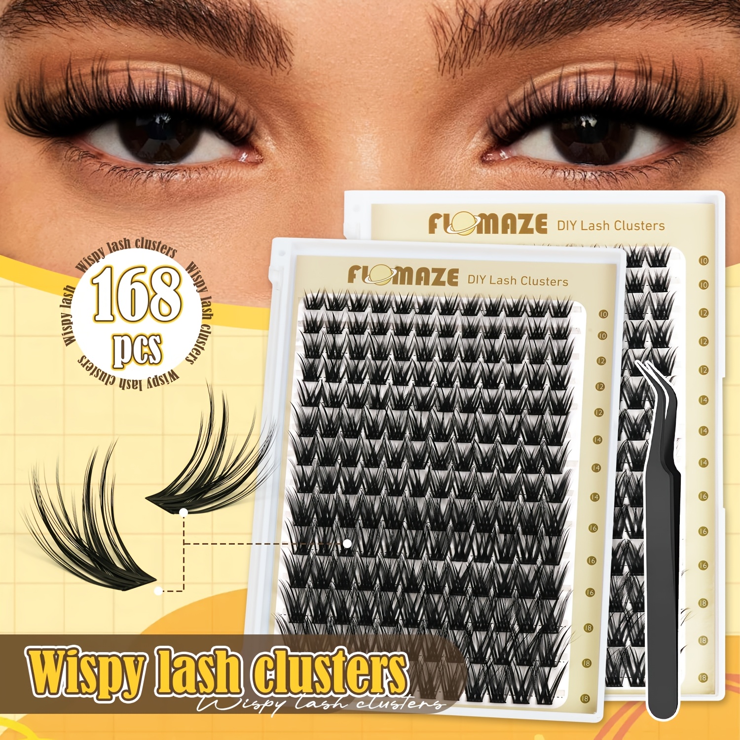 TEMU Wispy Fluffy 168pcs Lash Clusters Mixed Lengths 10-18mm, Ultra Soft Natural Individual Eyelashes With Thin Comfortable Band, Reusable
