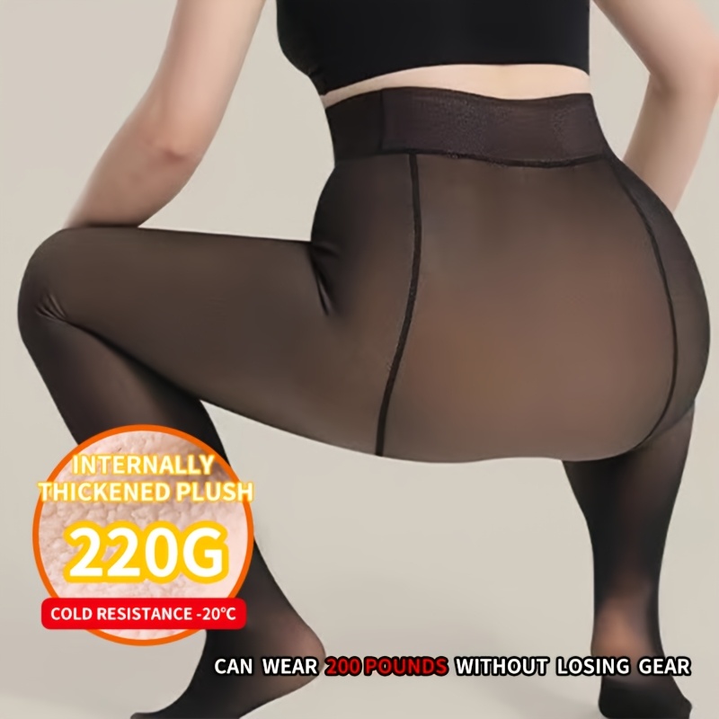 

1 Pair Women's Thigh High Plush Pantyhose, 220g Thickened Solid Color Polyester Knit Fabric, Cold Resistant, 200lbs Stretch, Hand Washable, 85% Polyester 15% Elastane, Winter Warm Sexy Leggings