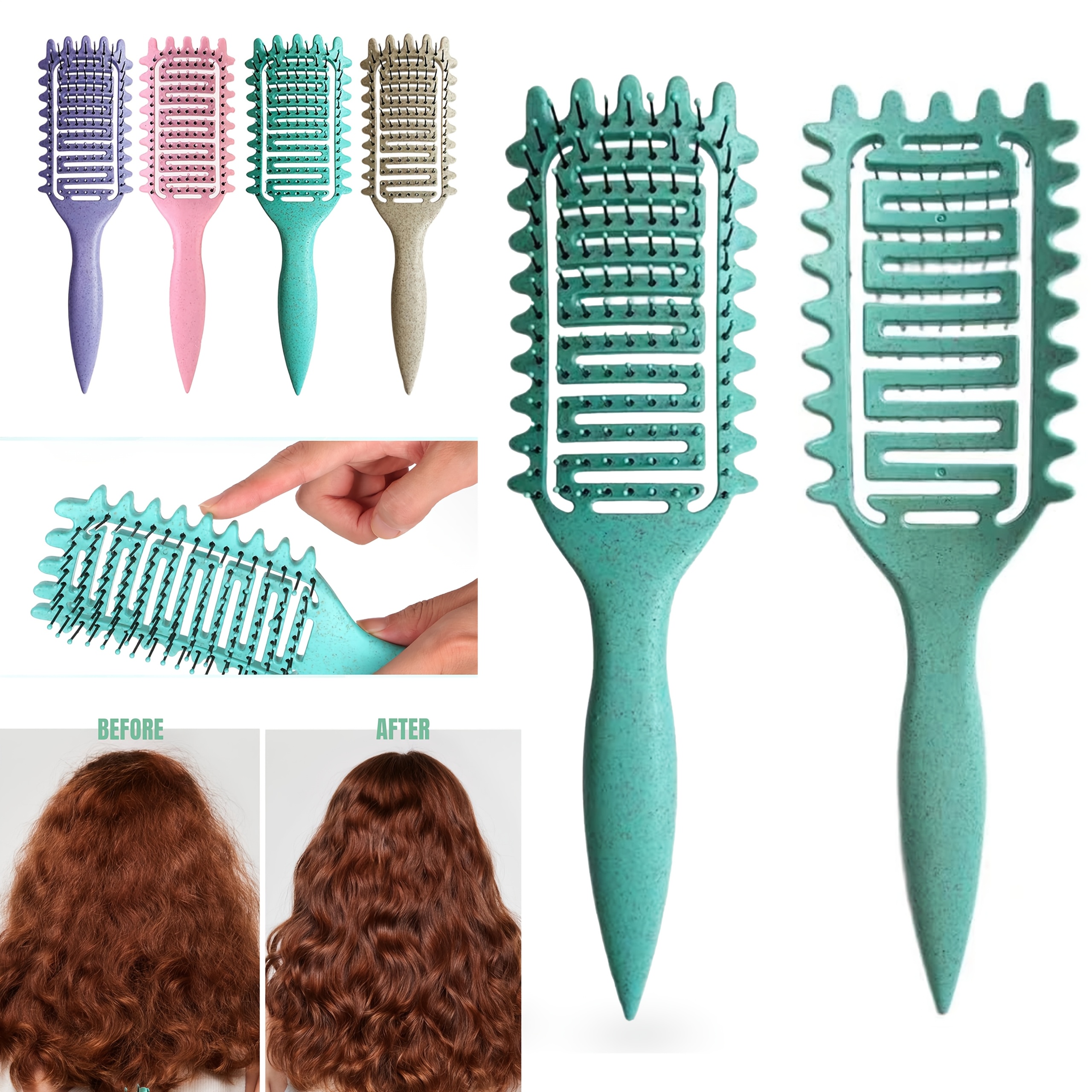 

Curly Hair Styling Brush - Detangling & Shaping Comb For All Hair Types, Nylon , Abs Handle - In , Pink, Green, Purple