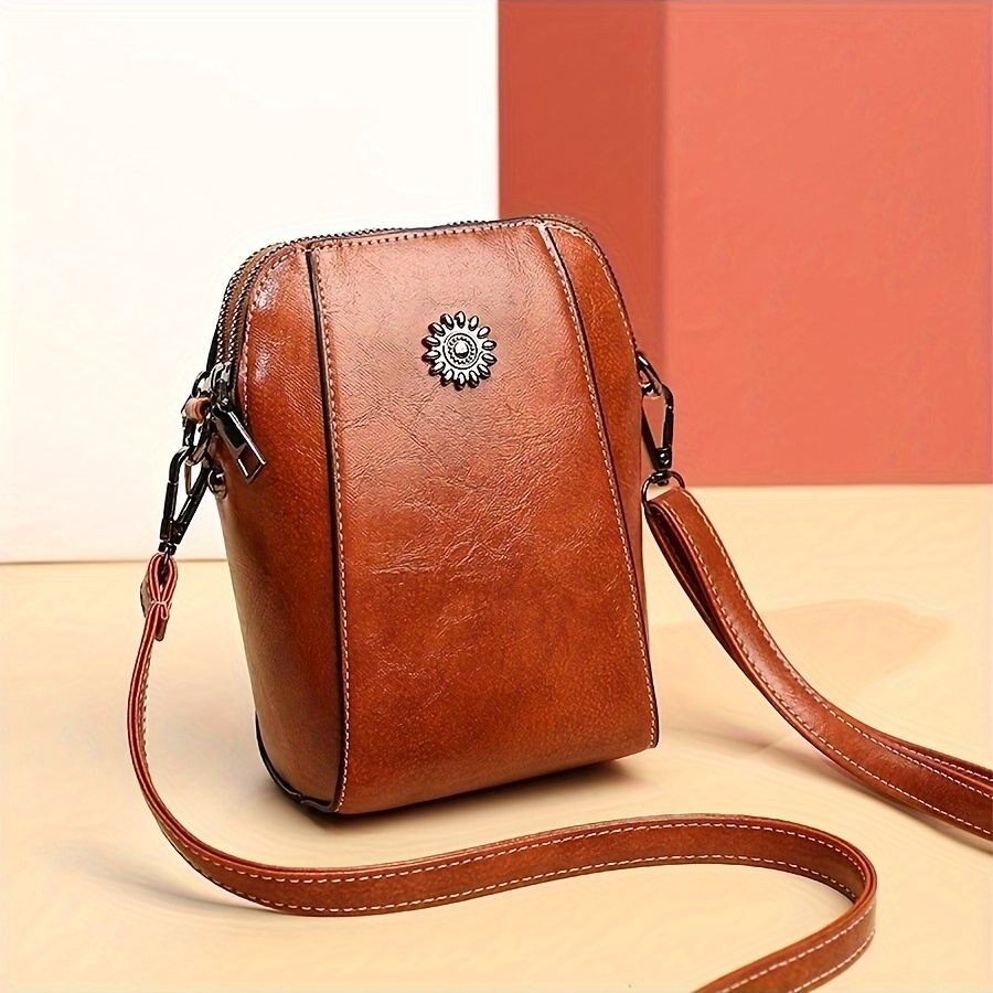 

Retro Mini Crossbody Bag, Fashion Mobile Phone Bag, Vegan Leather Shoulder Bag Coin Purse Wallet
