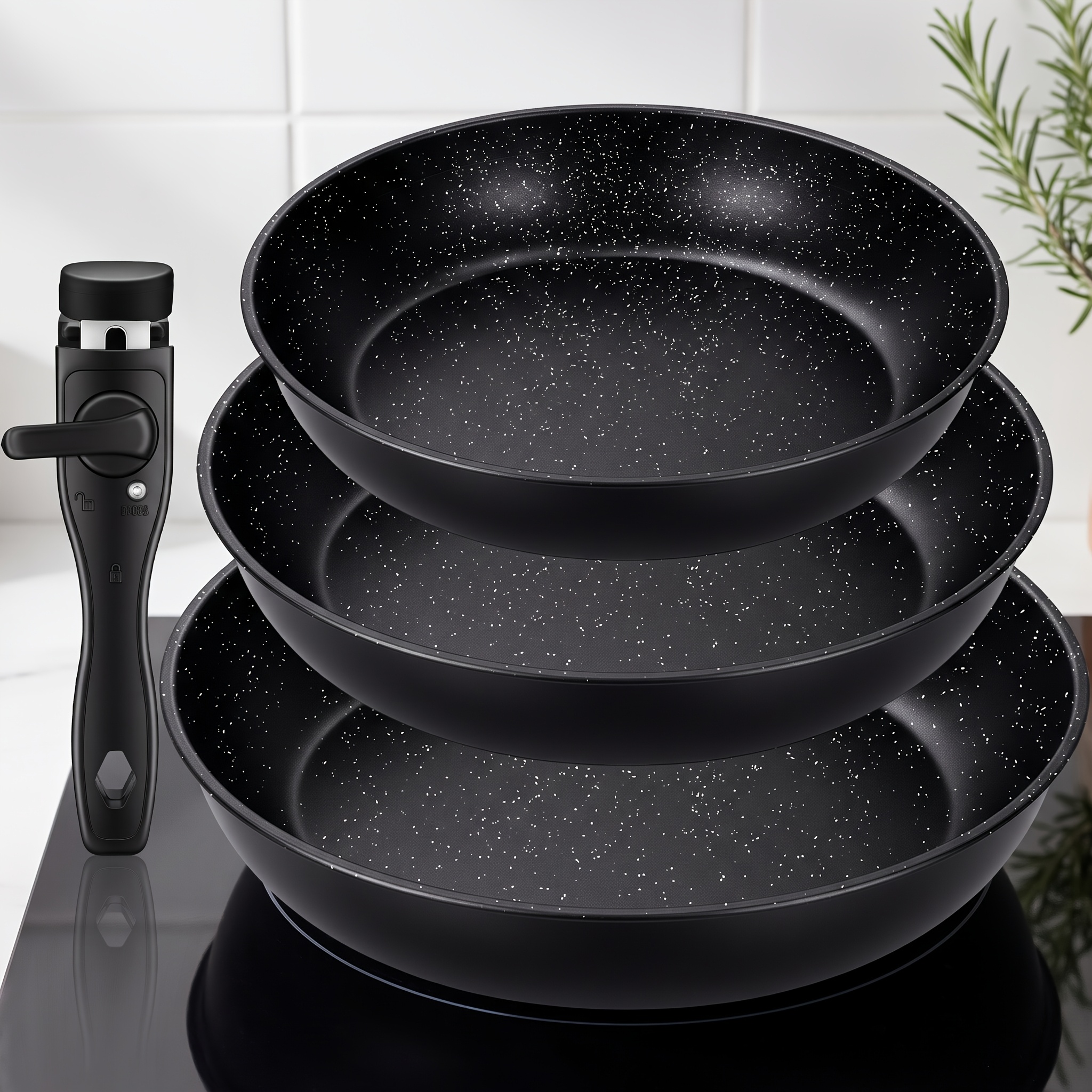 TEMU Multi-piece Induction-compatible Cookware Set Features Coating, Detachable Handles, Suitability For All Stovetops, And A Stackable Design; Ideal