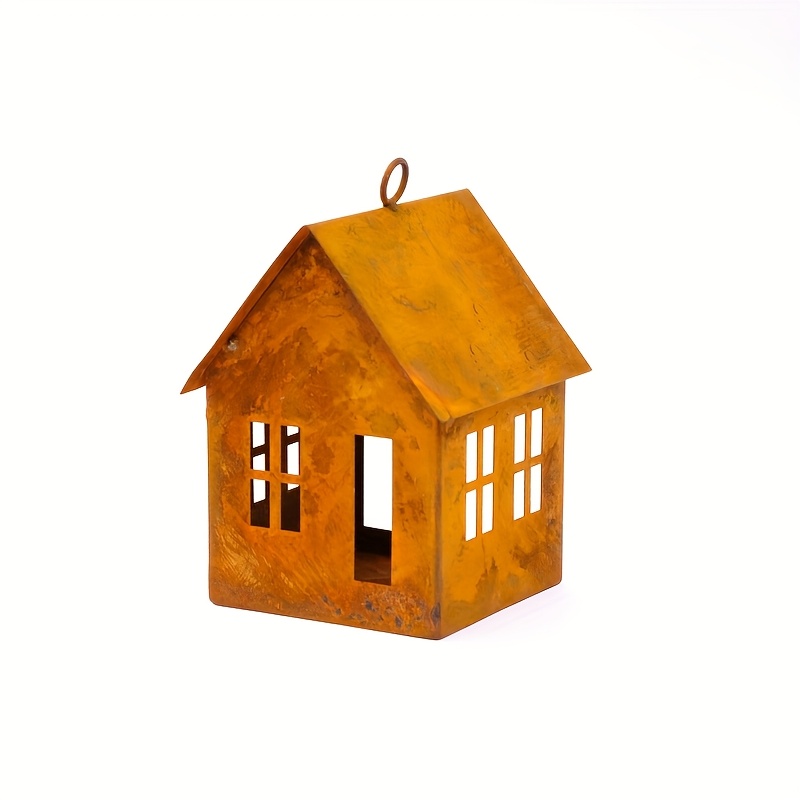 E-shop Eine rostige Gartenlaterne aus Eisen, Vogelhaus, Hängeleuchtturm, Laterne, Gartendekoration, Kerzenhaus, Herbstdeko, Weihnachtsgeschenk