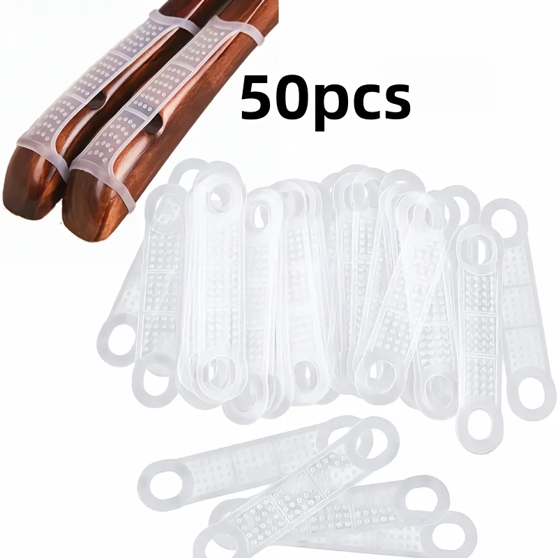 Image of 50pcs Elasticity Transparent Rubber Hanger Covers - Non-slip, Durable, For Wooden & Hangers, Prevents Clothes Slipping, Practical Accessory, Unfinished Material, Ideal For Retail Stores / Home Use