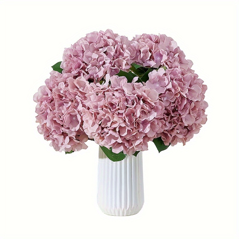 5pcs Artificial Hydrangea Flowers Real Touch For Home Party Living Room Decoration (dusty Rose Pink)