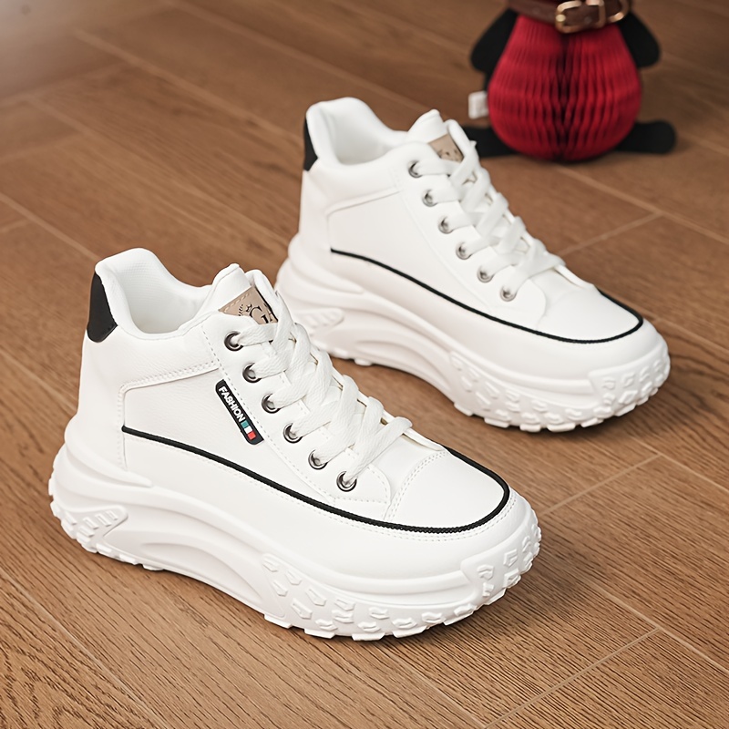 Womens High Top Platform Sneakers - Comfortable All-Season Lace-Up Shoes with Breathable Fabric Inner, EVA Insole, and Durable Rubber Sole - Versatile Solid Color Design for Outdoor Activities