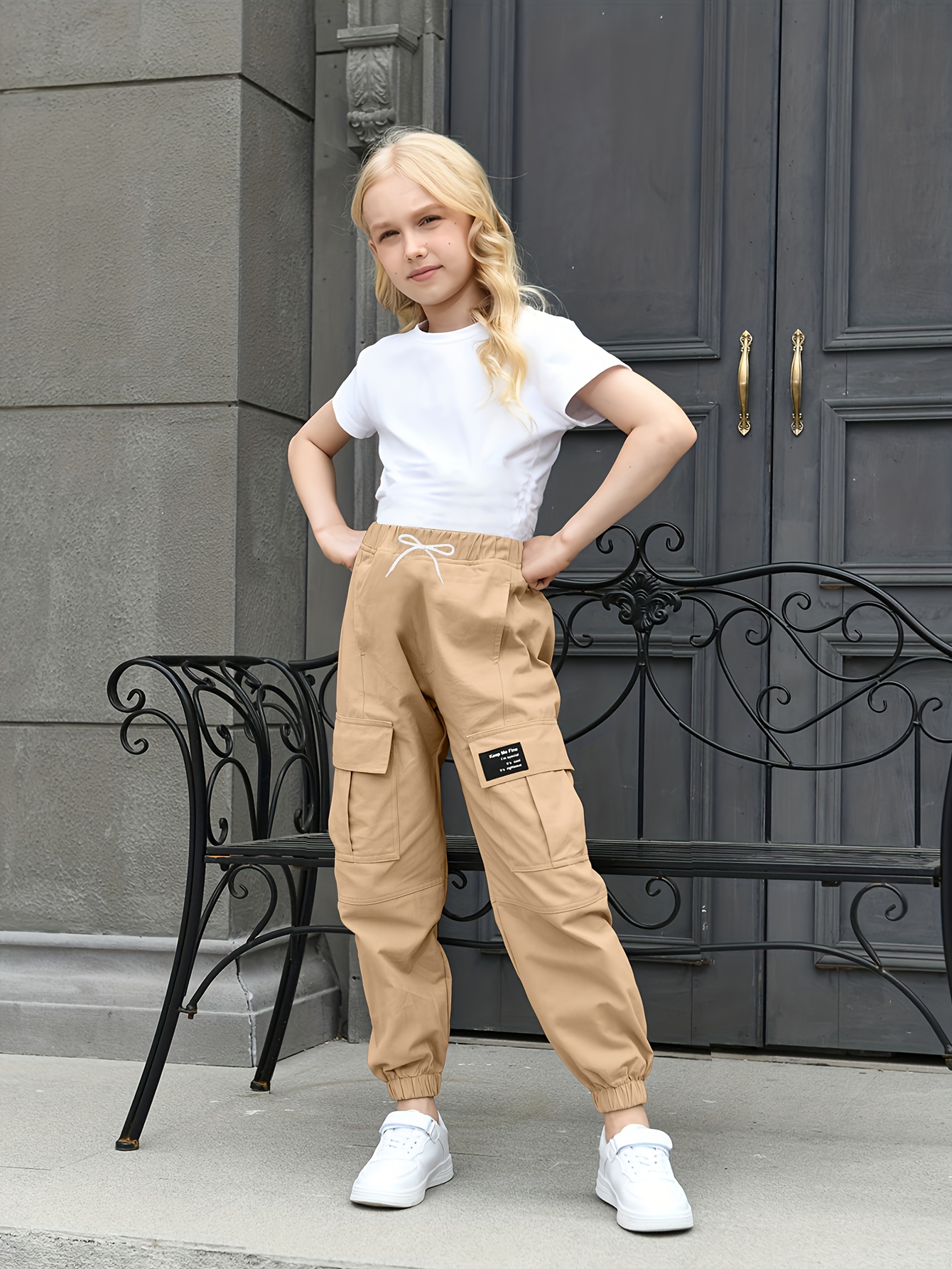 Vêtement Scolaire Confort Pantalon Cargo Fille SEAUR - Style Hip Hop - Taille élastique - Multi-poches - 100-160 Cm Survêtement Fille Poches Pratiques