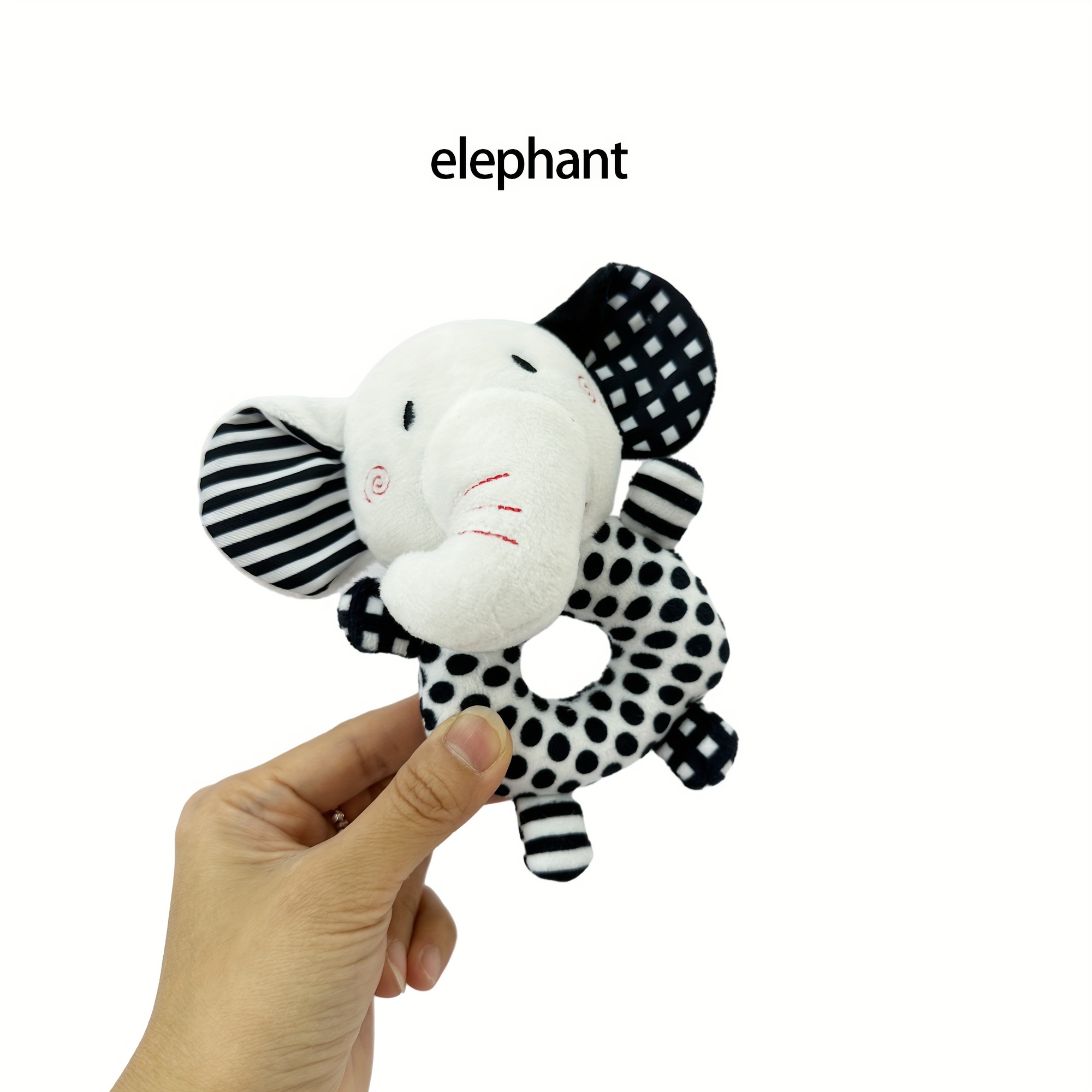 educational baby rattle and grip toy set black and white elephant and fox designs early learning handheld sound toy     polyester material for infants and toddlers 0 3 years details 7