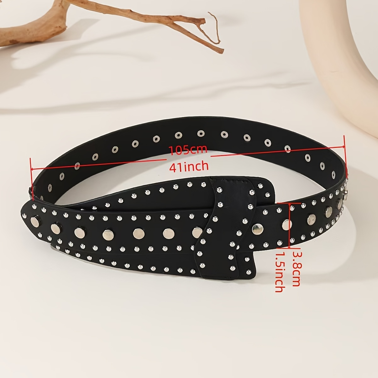 Y2K Punk Style Rivet Waist Belt with Snap Closure