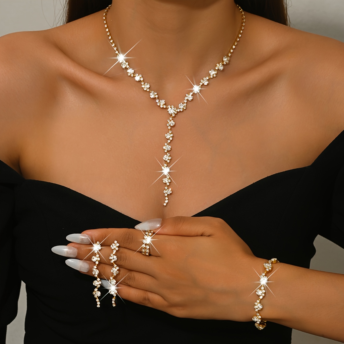 Image of Wedding Jewelry Suite - October Birthstone Wedding Ring Necklace Earrings Matching Set For Bridal Party, Prom, - (no Plating) Wear