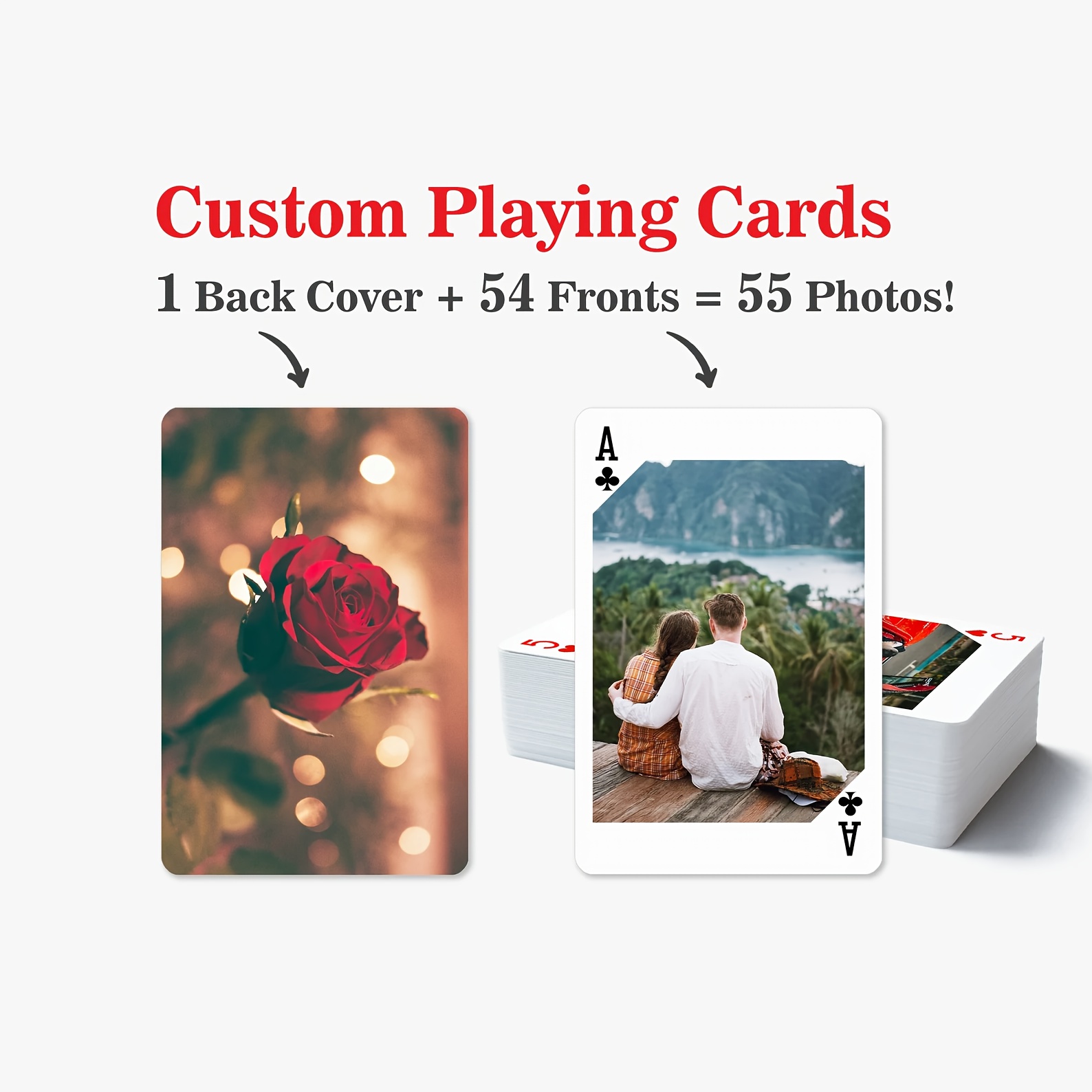 [Custom Photo Cards] Personalized Custom Photo Playing Cards with Center Cut Style | Perfect for Gifts, Weddings, Parties, and Game Nights - The Best Keepsake Gift for Partners, Friends, and Family