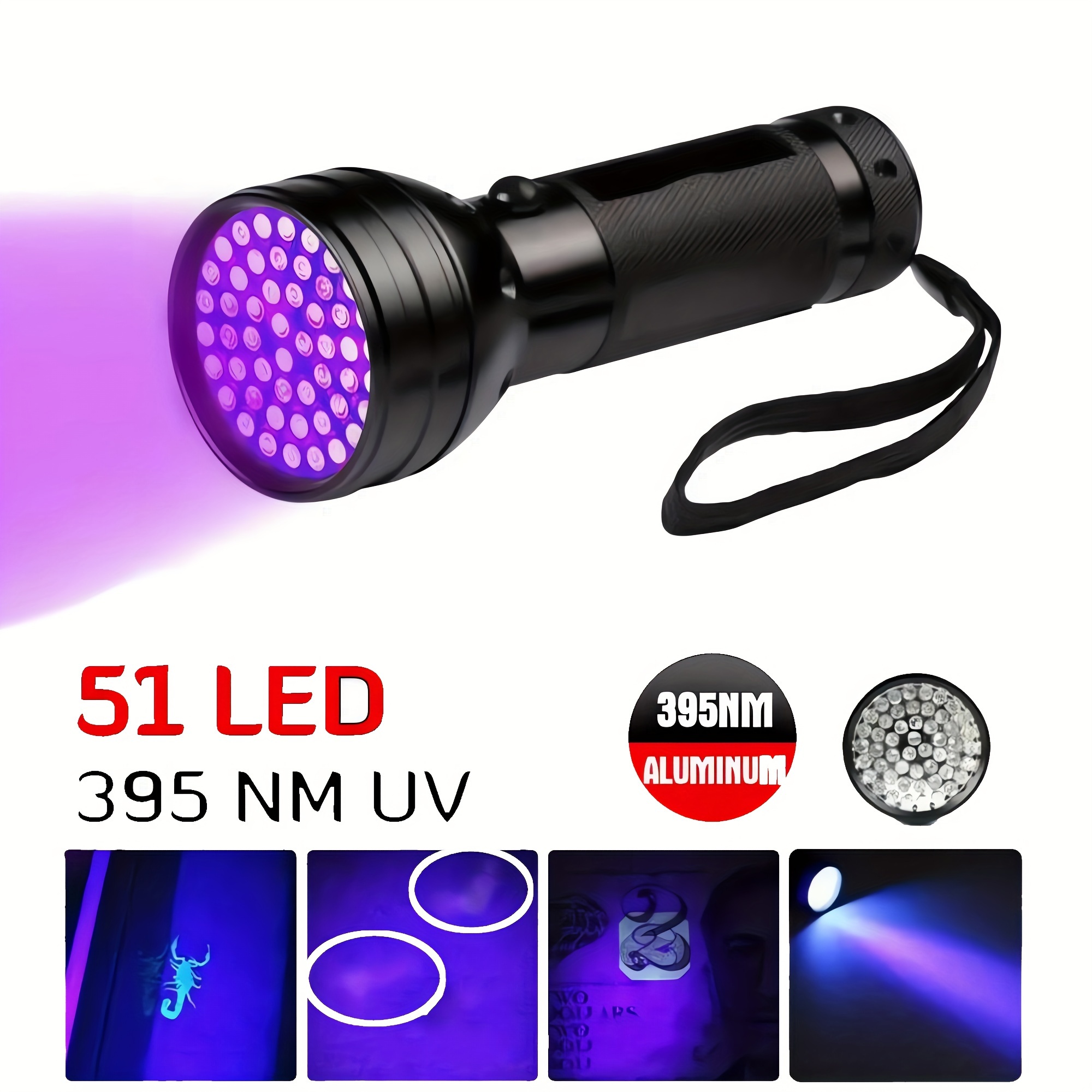 

2 Pcs Uv Detection Lamps 51 Led 395nm Black Light Pet Cleaning Uv Flashlight (without Battery)
