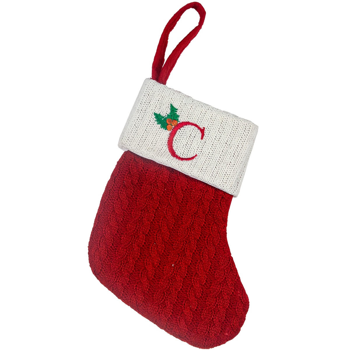 TEMU Knitted Christmas Stockings With Embroidered Letters, Red Sequined Embroidered Letters Christmas Socks Gift Bag, Small Socks Candy Gift Bag,