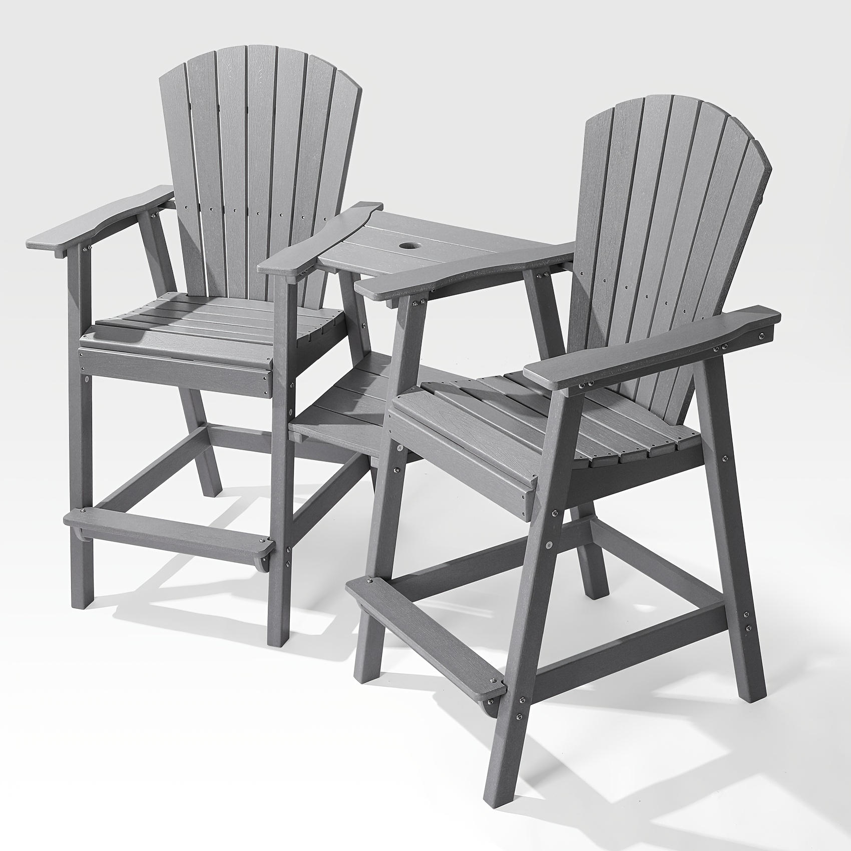Embossed Balcony Chair, Tall Adirondack Chair Set Of 2 Outdoor Adirondack Barstools with Connecting Tray, High Airondack Chair with Wood Grain, Christmas & Halloween