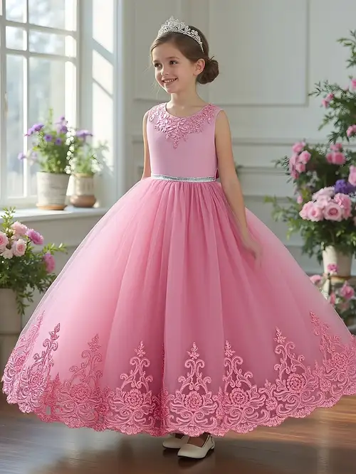 Long Sleeveless Lace * Dress, Girls' Special Occasion Tulle Skirt * Wedding Piano Performance Birthday Banquet Party Prom Evening Gown, Kids' Elegant Sequined Decor Back * Bean Paste * Dress Long Sleeveless Lace * Dress, Girls' Special Occasion Tulle Skirt * Wedding Piano Performance Birthday Banquet Party Prom Evening Gown, Kids' Elegant Sequined Decor Back * Bean Paste * Dress