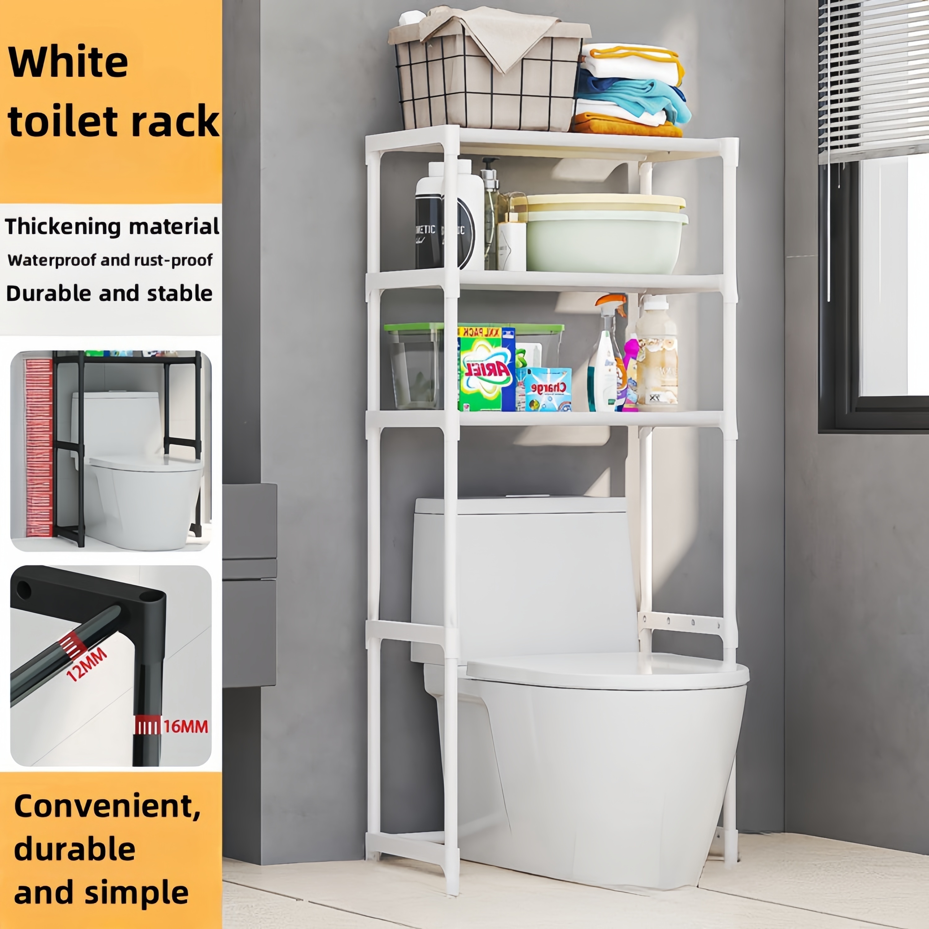 TEMU -layer Punch-free Multi- Floor Storage Rack Toilet Bathroom Supplies Toilet Storage Rack Floor-standing Toilet Toilet Rack Storage Rack