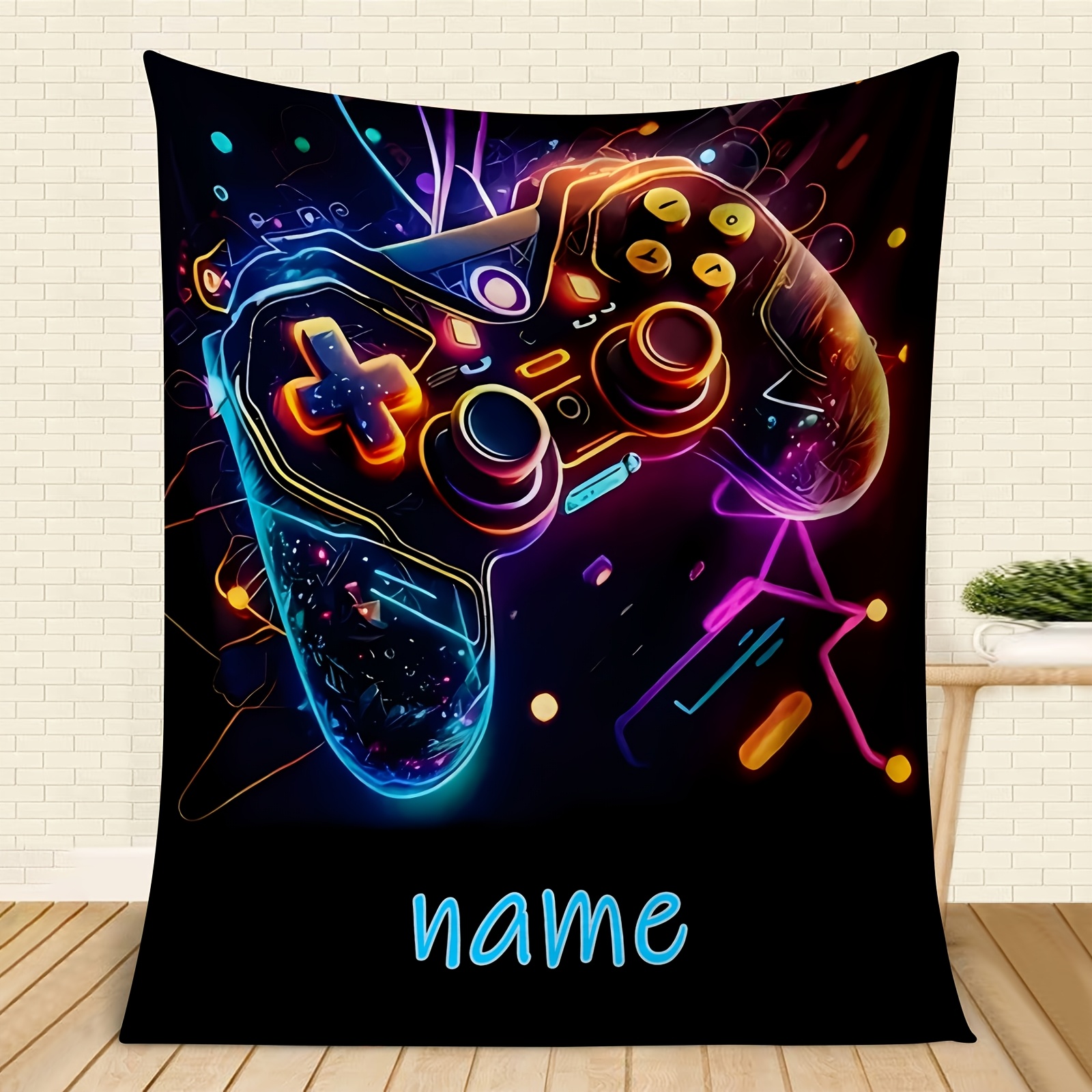 

1pc Customizable Gaming Controller Flannel Fleece Blanket, Personalized Name, Soft Comfortable Knit Fabric, Machine Washable, All , , 100% Polyester, 200-250gsm - Ideal For Bed, Sofa, Valentine's Gift