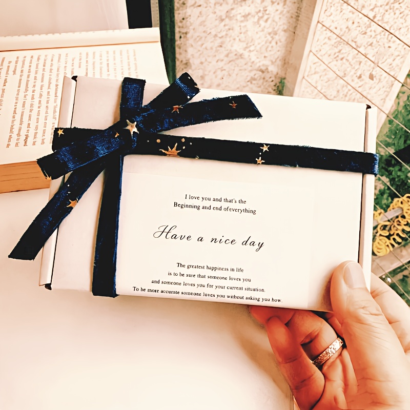 TEMU Sterrennacht Gouden Folie Marineblauw Velvet Lint Geschenkdoos Verpakking Band Premium Cadeau Strik Decoratie Satijnen Lint Strik En Lint
