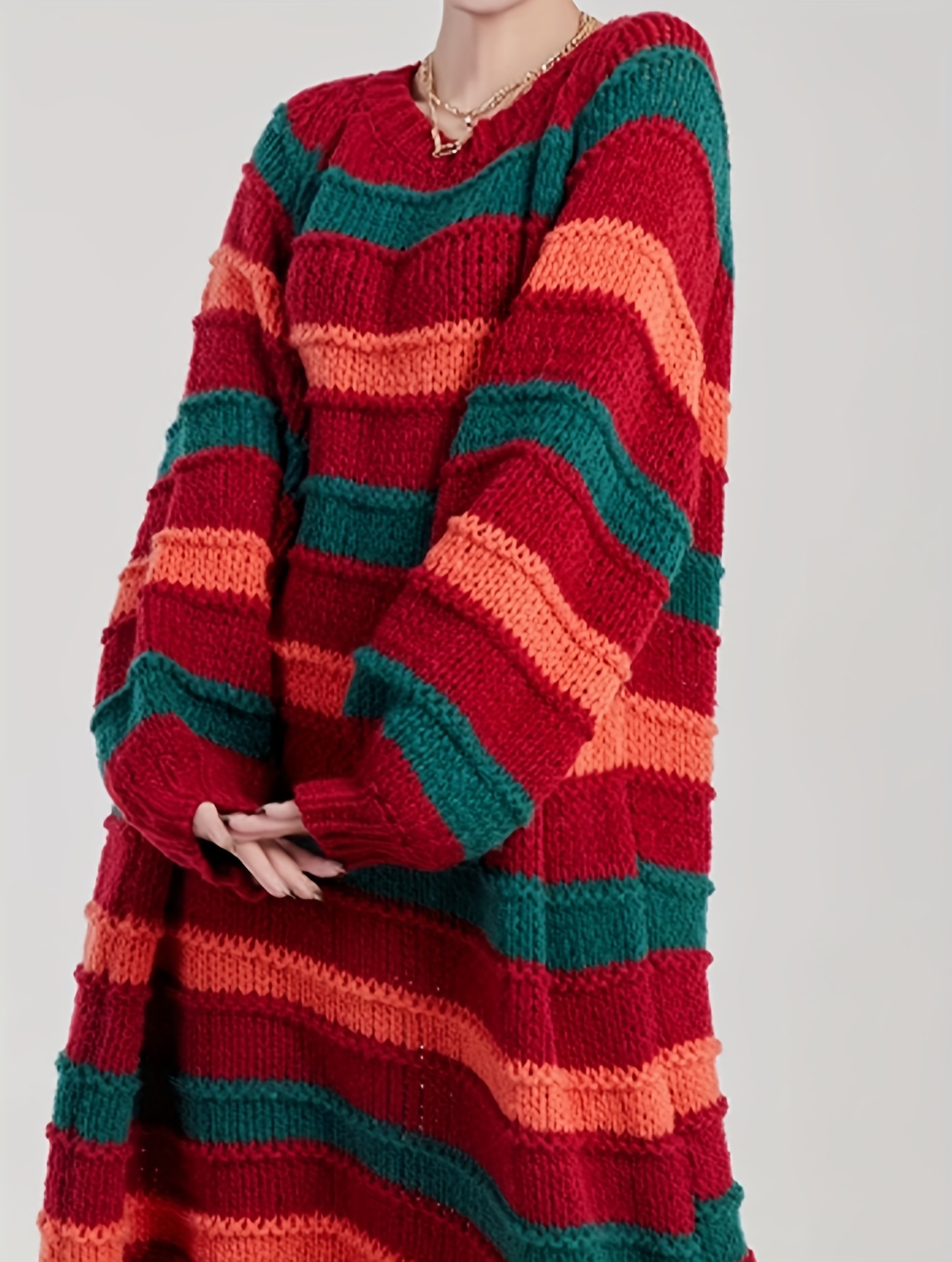 slim fit dress slacks Ready for Anything Red/Green Striped Colorblock Sweater, X-Large - The Mint Julep Boutique main image 1