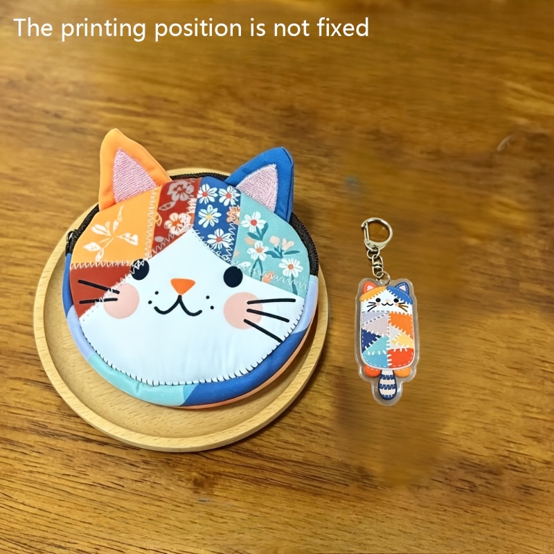 TEMU 【商品名】パッチワーク型付きコインパース、手作り花柄布製ウォレット、かわいいキーチェーン付きポーチ イヤホン コイン ジュエリー 小物入れ、ヴィンテージパッチ生地 ポータブル収納バッグ マッチングアクリルキーリング プリントデザイン – テクスチャなし