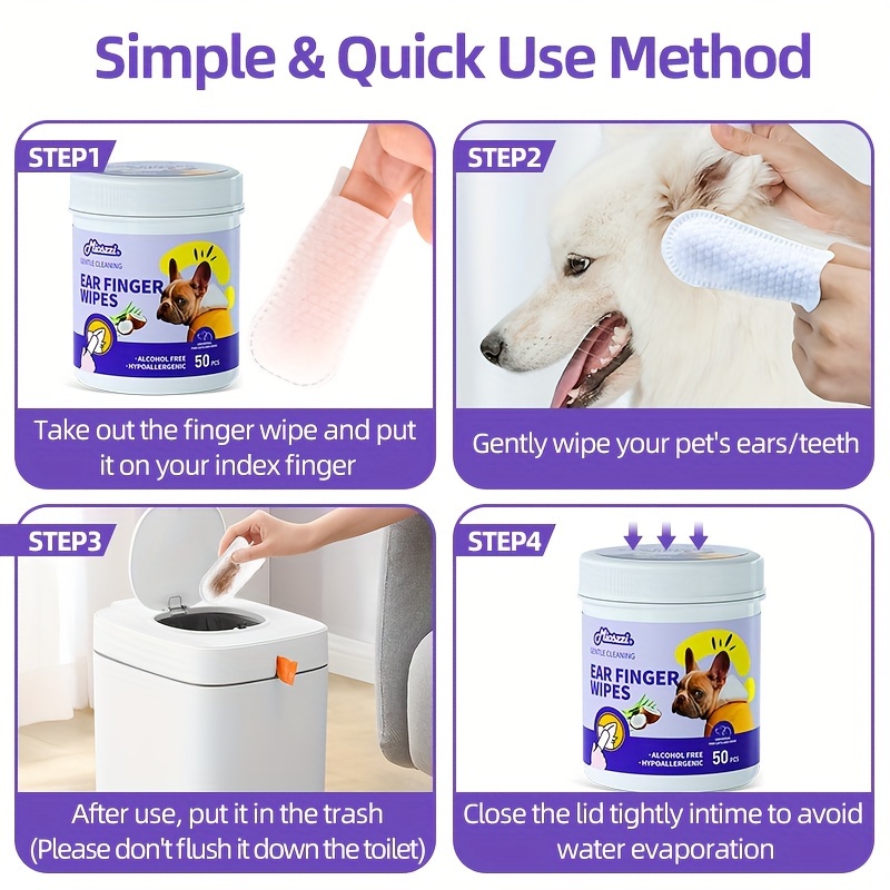 50pcs 1pc 200pcs 4pcs pet ear wipes cat and dog ear cleaning finger covers gentle tear stain remover wet wipes super soft for earwax removal details 0