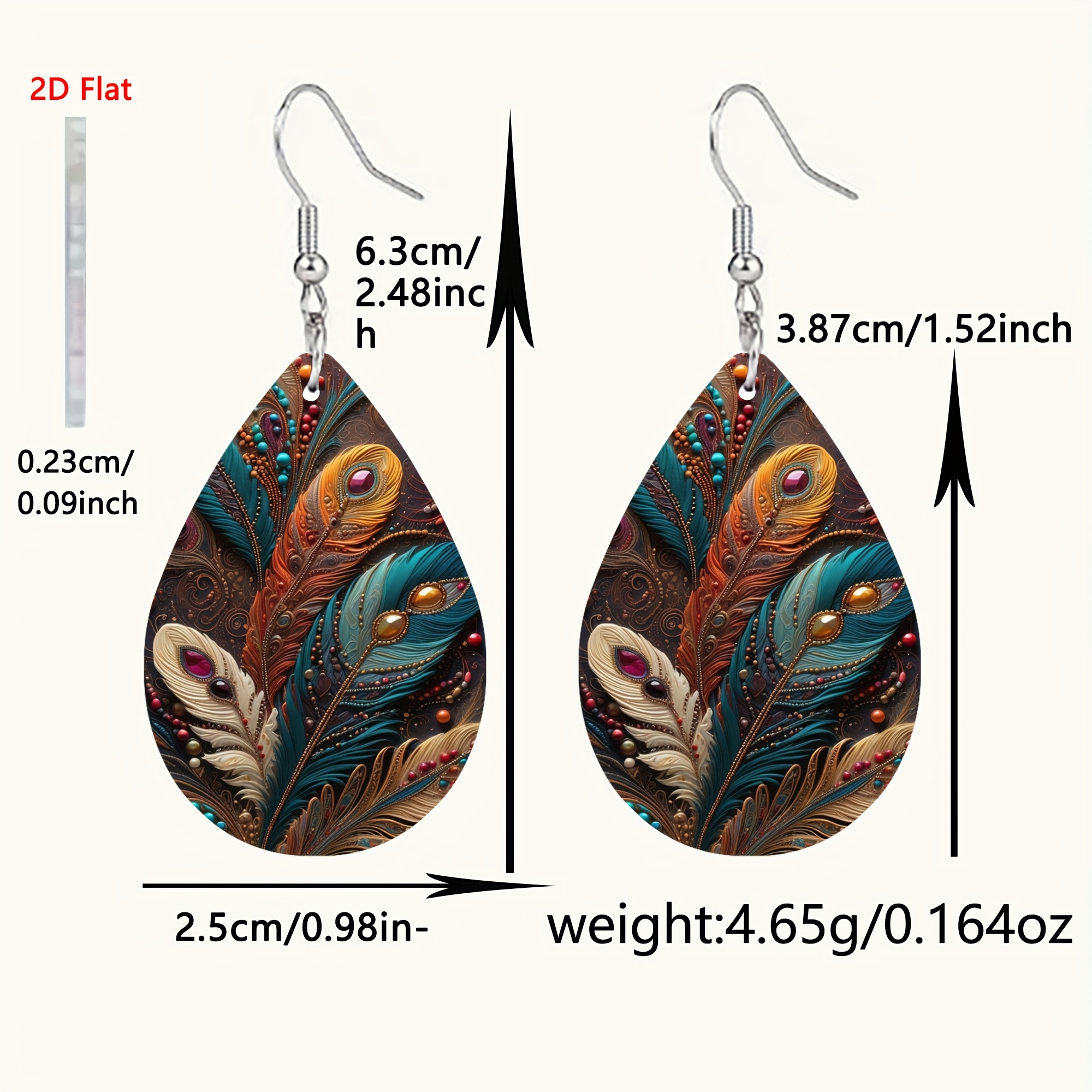 Women's Bohemian Feather Pattern Dangle Earrings, Retro Style