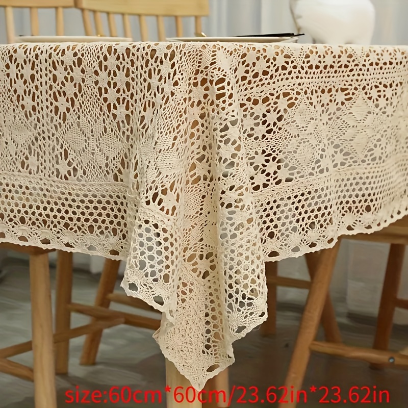 TEMU Vintage Crochet Tabletop Set: Pastoral Style Lace Tablecloth With 4 Leaf Flowers, Suitable For Long Tables And Family Gatherings