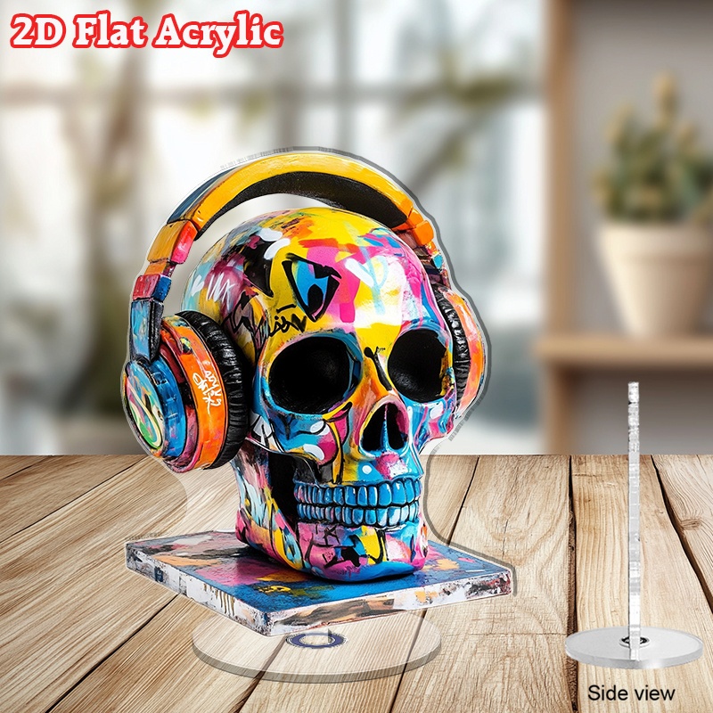 TEMU 2d Flat, Graffiti-style Painted Acrylic Rotating Desktop Ornament, Featuring A 2d Printed Trendy Hip-hop Colorful Splatter-paint Design, A
