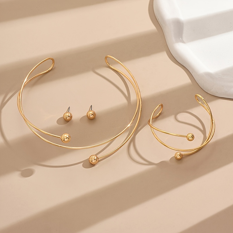 E-shop 4-teiliges Set Elegante Geometrische Mehrschichtige Ohrringe, Armband Choker für Damen