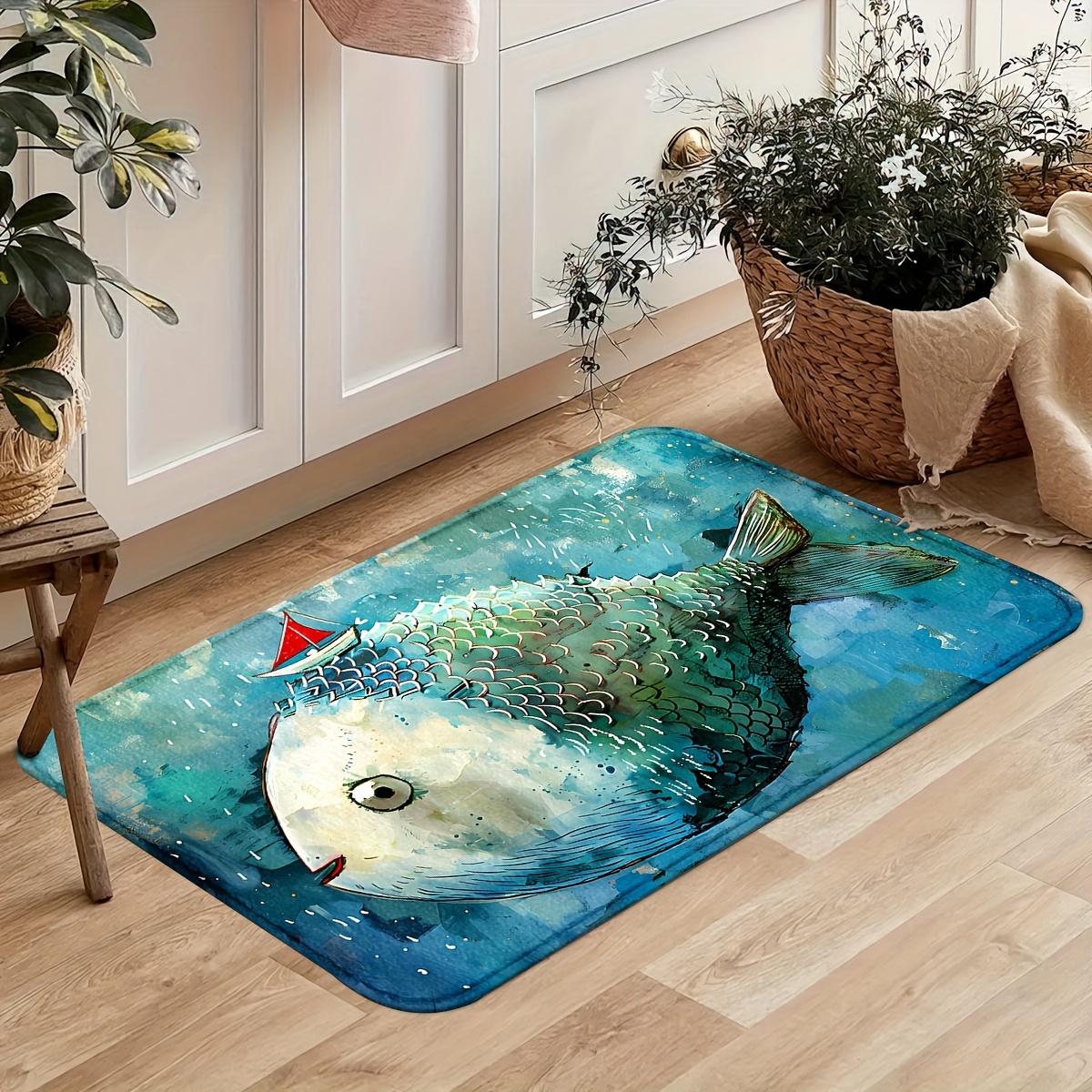 E-shop Fish Comics 1,2 cm Küchenmatten, rutschfeste langlebige Badezimmermatten, bequeme Stehläufer-Teppiche, Teppiche für Küche, Zuhause, Büro, Spüle,