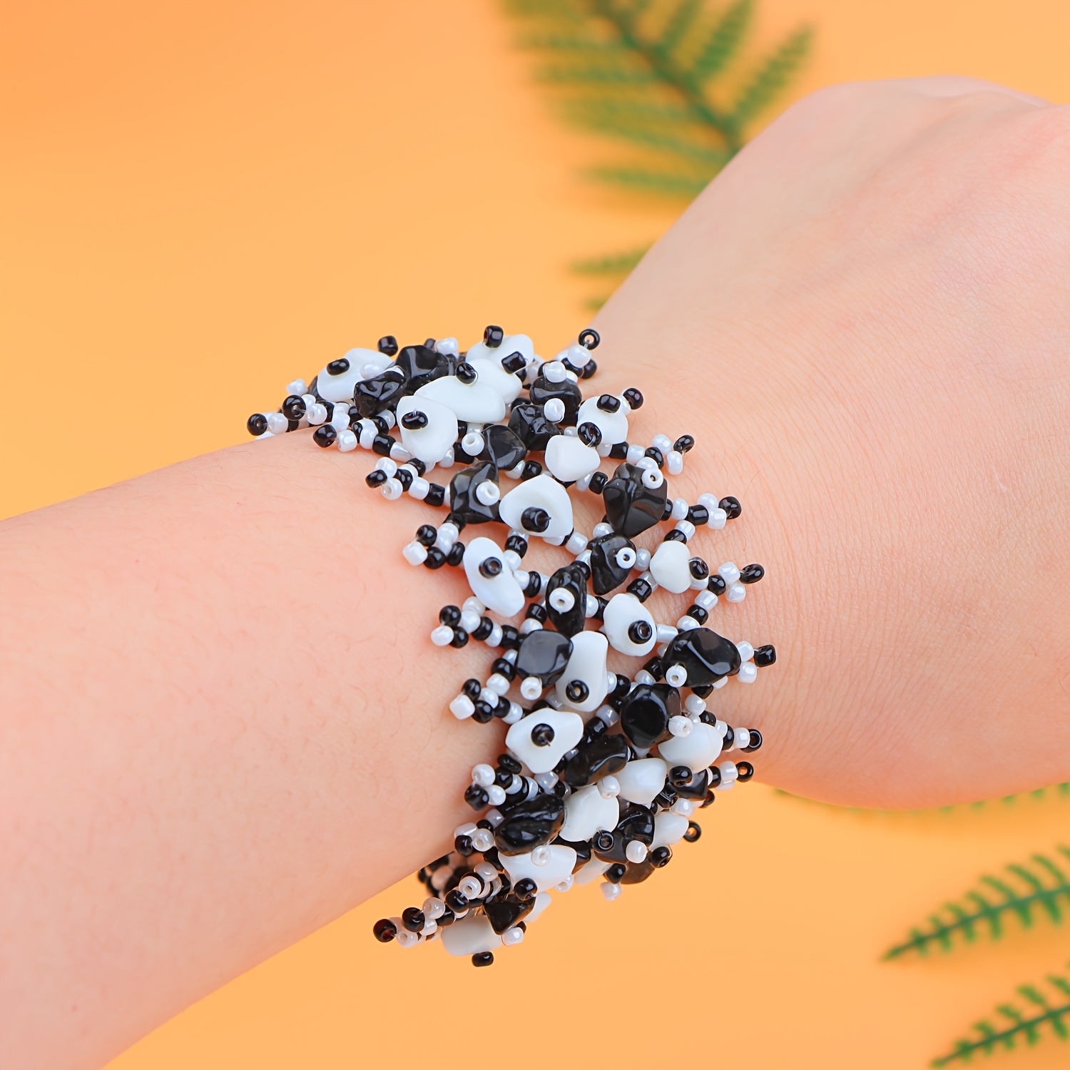 Bohemian Wide Bead Bracelet Mosaic Stones