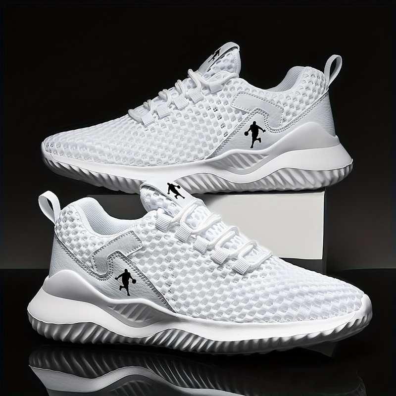 Men's Breathable Mesh Running Athletic Shoes - Lightweight Slip-resistant Sole, Low-cut Fabric Lining Suitable For Hiking And Outdoor Activities, With Black Accents, Running Shoes
