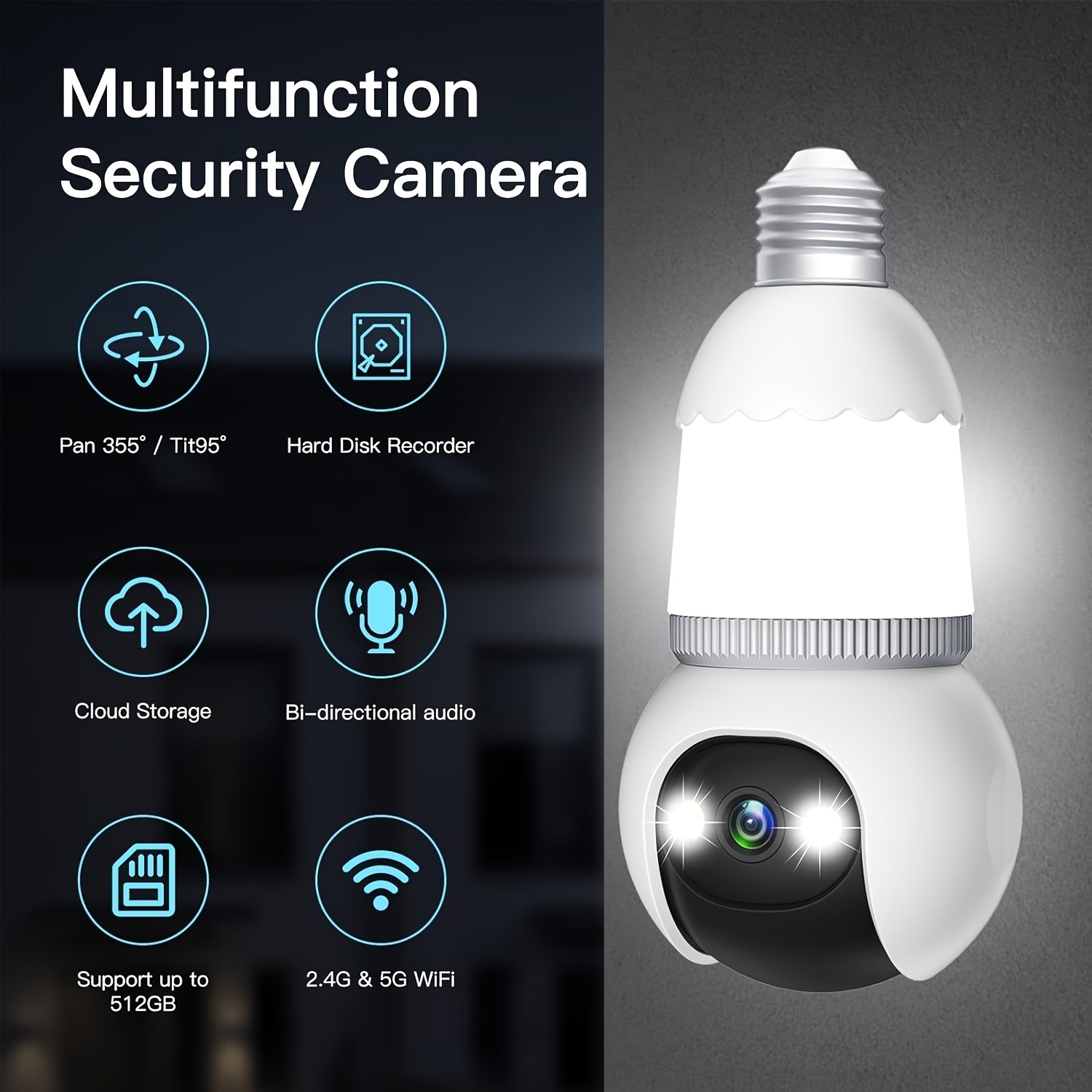 

2mp Light Bulb Security Camera 2.4ghz Wireless Outdoor Indoor Camera With Night Vision, Motion Detection, 360° Remote Viewing, And Real-time Alerts For Home Safety With Alexa& Home