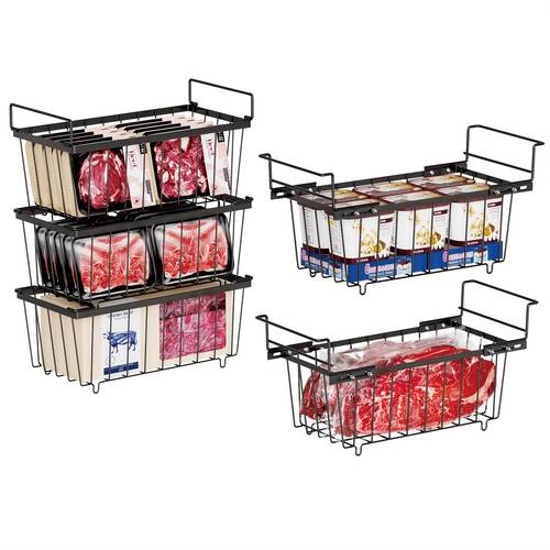 5 pack freezer organizer bins fits 14 2 16 5 inch wide chest freezers 7 cu ft deep freezer storage bins with 2 expandable hanging baskets 3 stackable bins shelf baskets