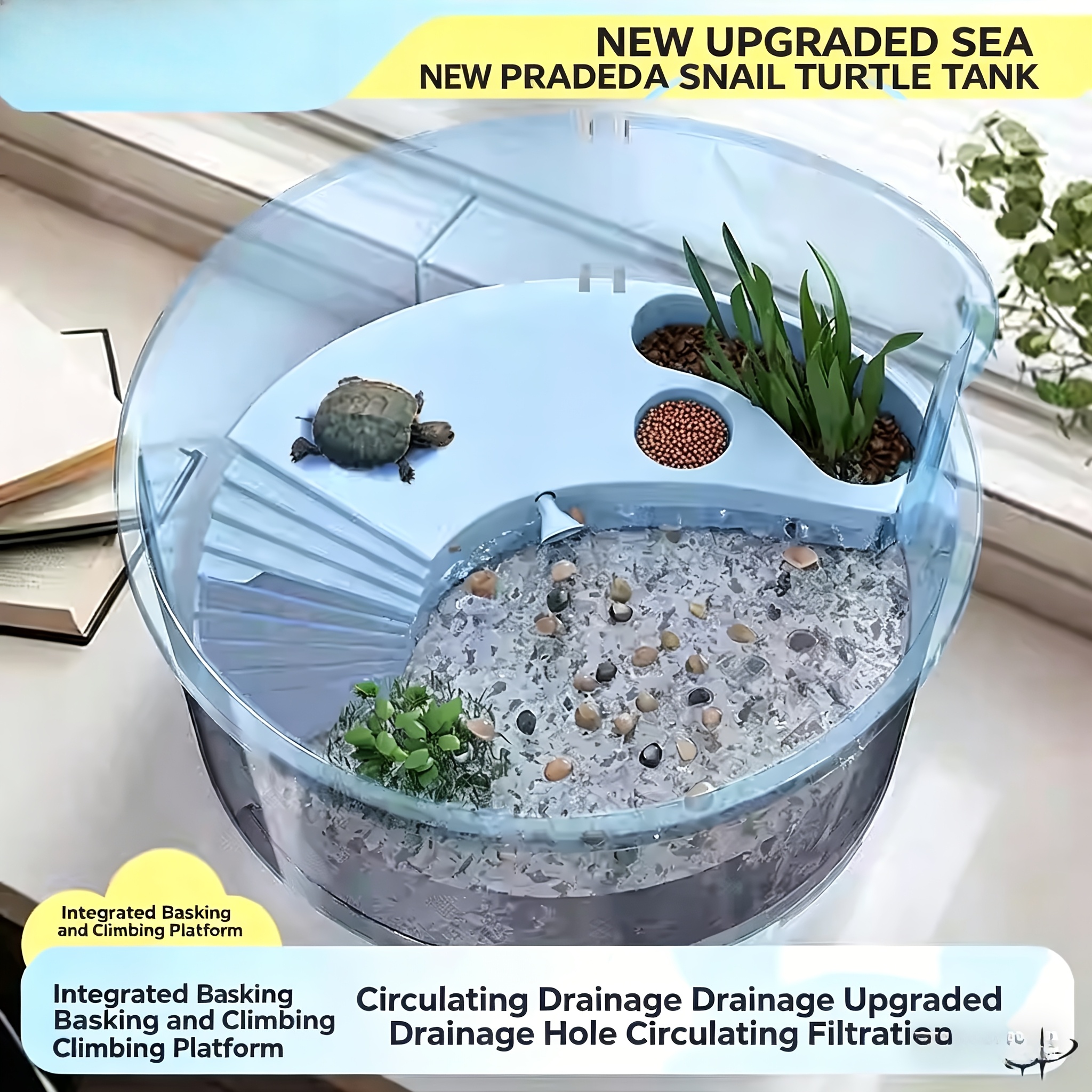 Large-Size Turtle Basking Platform, Turtle Tank, Specialized Brazilian Turtle Aquarium for Small Home Turtle Keeping, Suitable for Small Turtles, Essential for Turtle Husbandry---cst631b