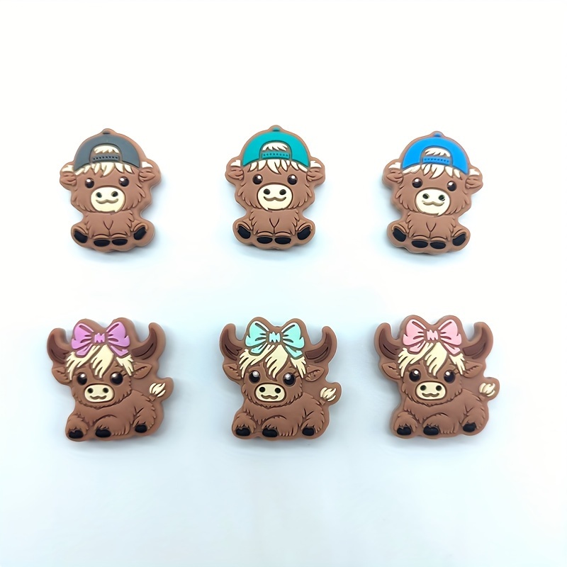 Image of Set Of 6 Silicone Beads In Of Cows, Perfect For Your Own Jewelry, Everyday Decor, Holiday Presents, And Gifts For Women