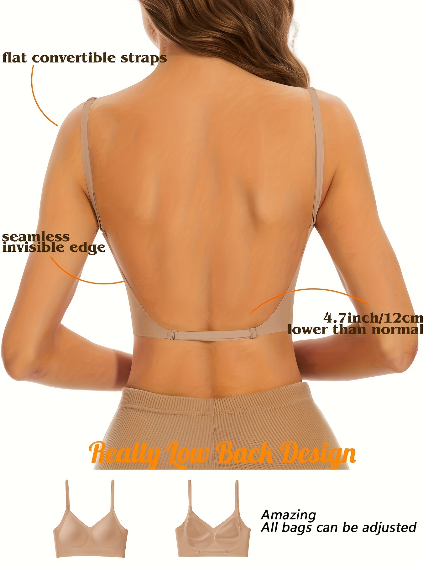 Seamless Backless T-Shirt Bra for Women - Sexy, Wireless with Removable Pads, Nylon & Elastane Blend, Hand Washable