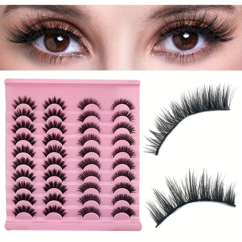 TEMU 20 Pairs Natural Lashes Mink Natural Eyelashes False Eyelashes Natural Look False Lashes Wispy Eye Lashes Cat Eyelashes