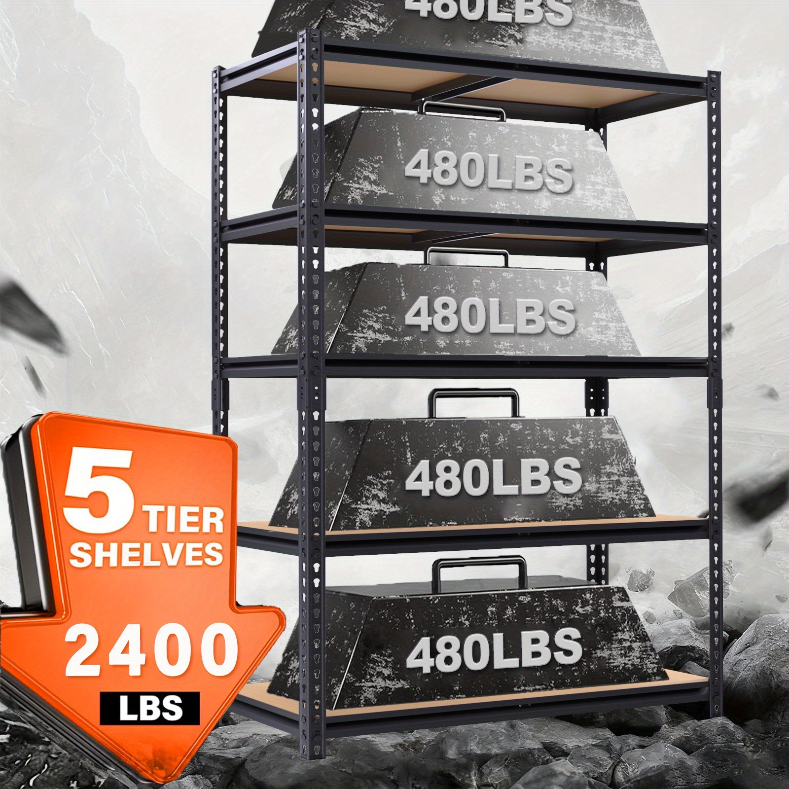 5-Tier Heavy Duty Metal Storage Shelves, Heavy Duty Shelving Units, Adjustable Shelving Rack For, Basement, Storage Racks