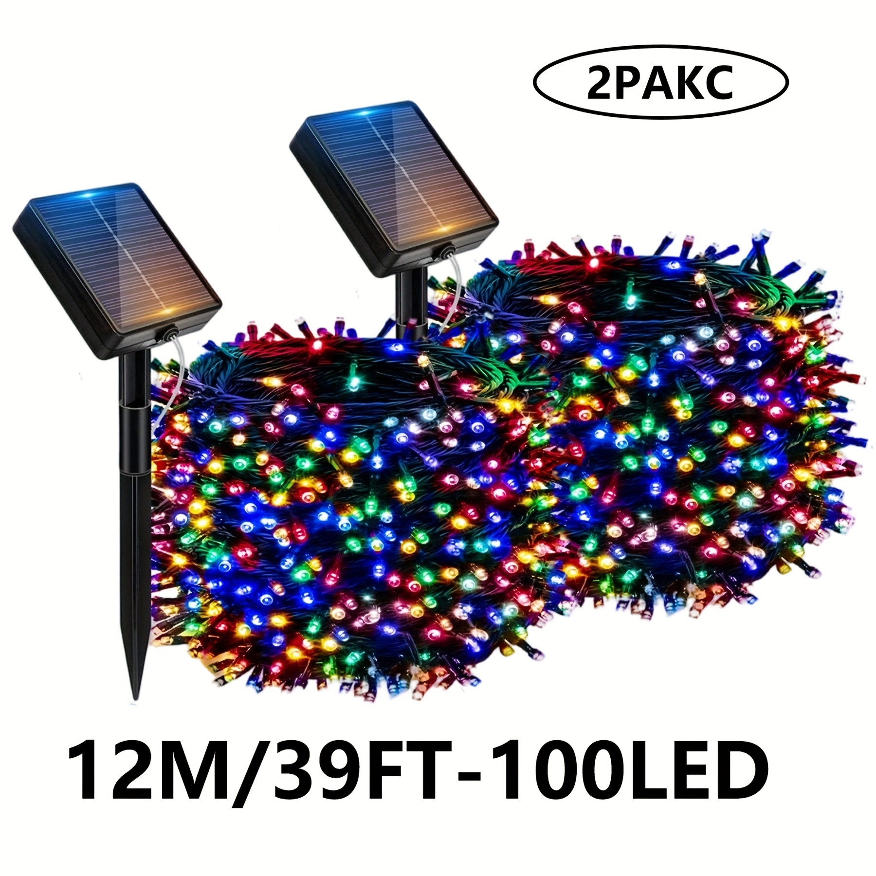 TEMU Half A Pack Of Solar-powered Christmas Lights For Outdoor Use, Measuring A Total Of 16, 23, Or 39 Feet, Featuring 20, 50, Or 100 Led Bulbs.