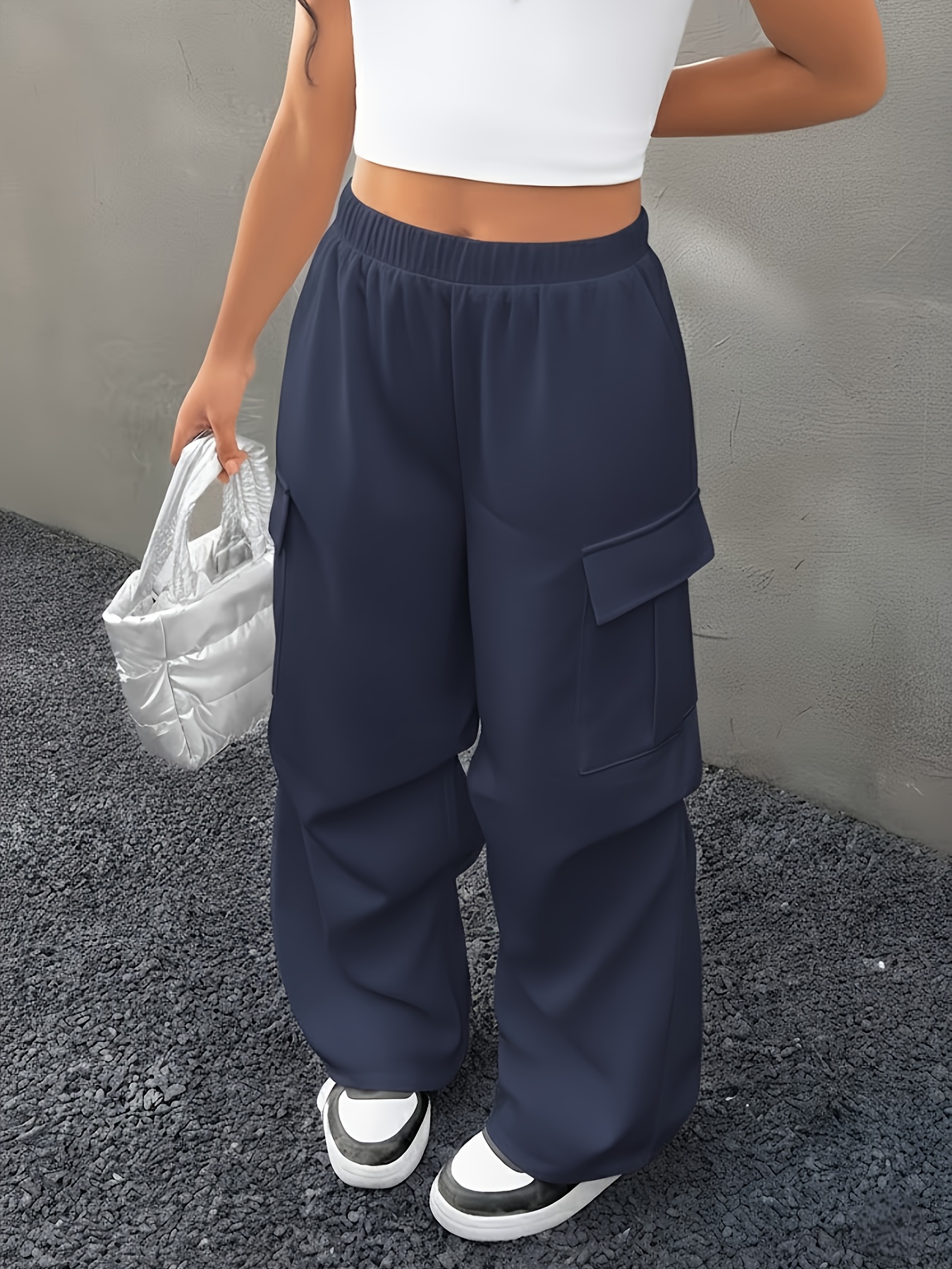 new childrens and childrens white cargo pants for teenagers and girls featuring large pockets a loose straight leg and   suitable for     holiday gifts hip hop style and trendy streetwear