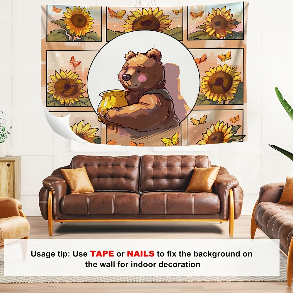 Cute Brown Bear Sunflower Honey Photography Backdrop, 2D Flat
