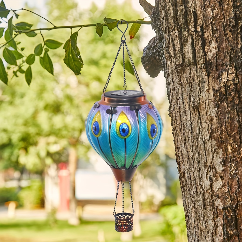 

1pc, Blue Peacock Hand-painted Hot Air Balloon Wind Lights Hanging Garden Lights