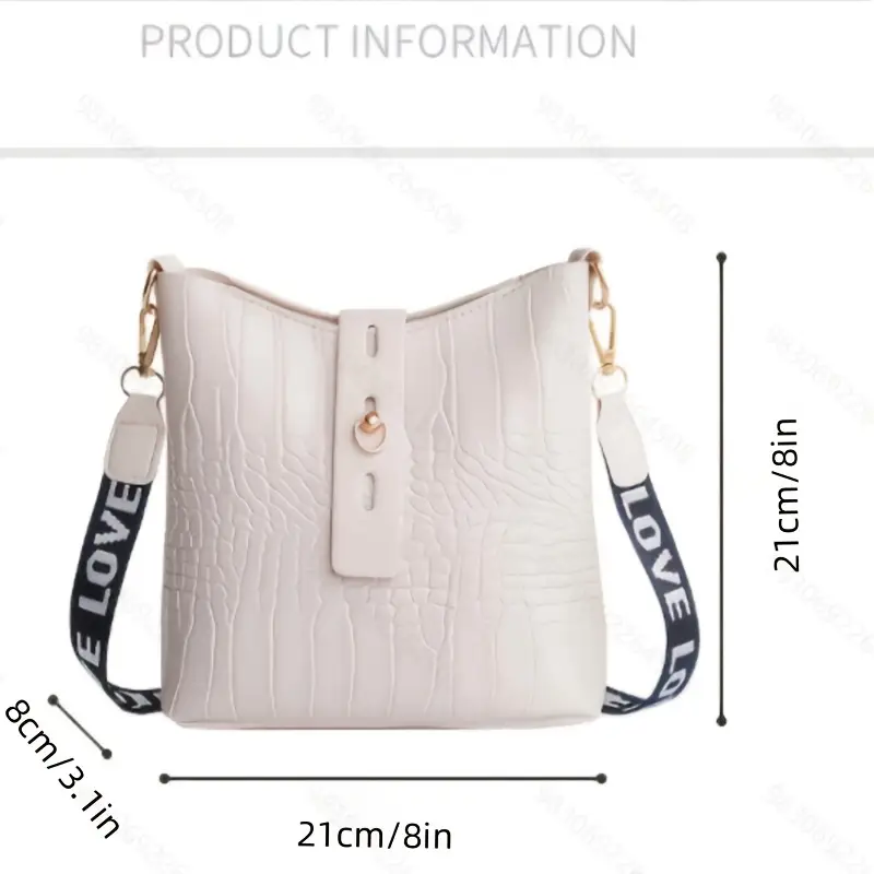 1pc crocodile pattern bucket bag stylish womens crossbody purse with hardware black casual or formal occasions details 2