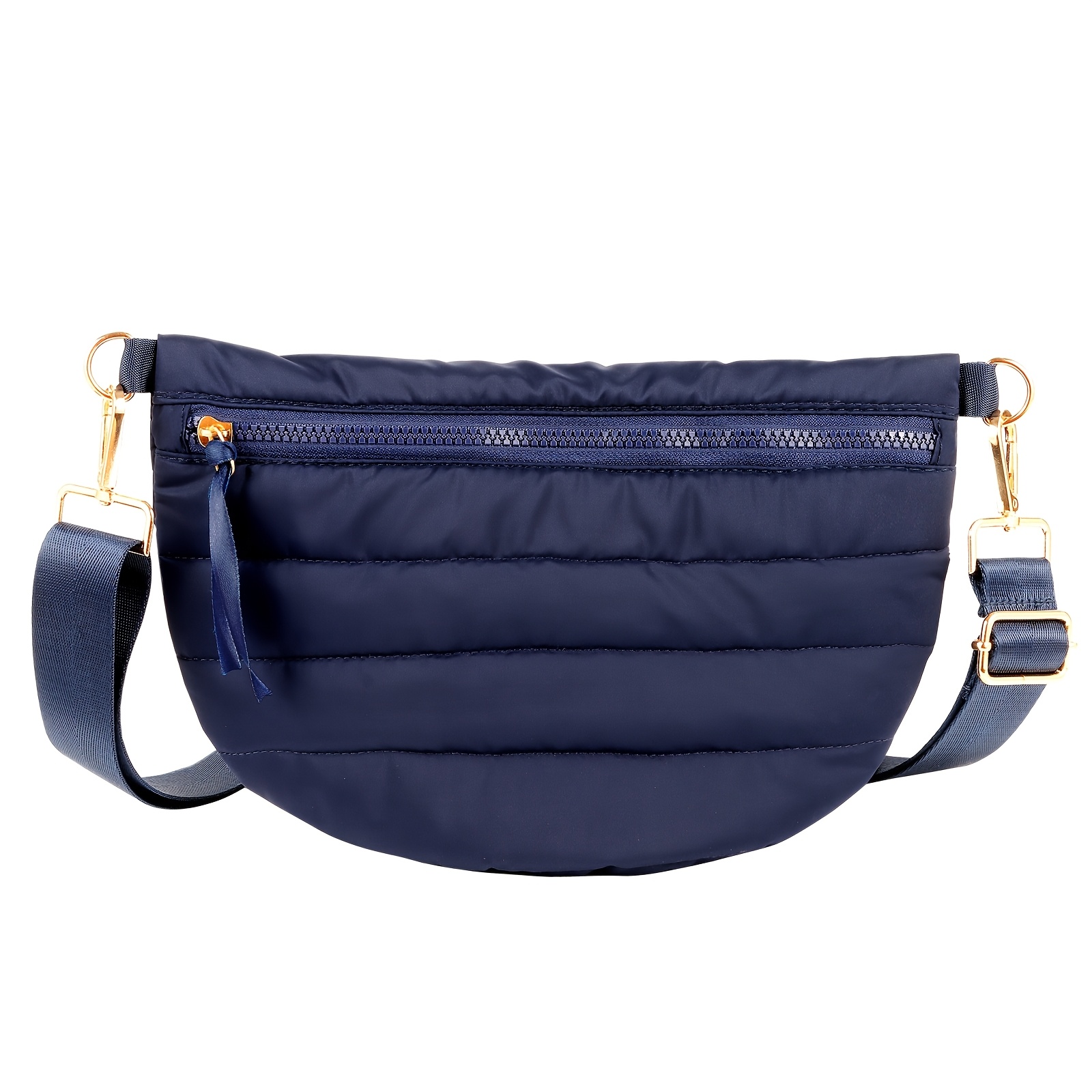 Image of Fashion Nylon Crossbody Bag For Women, Solid Color Stitched Chest Shoulder Bag With Adjustable Strap, Zipper Closure, Lining, Bow Embellishment - Versatile For Multiple Occasions