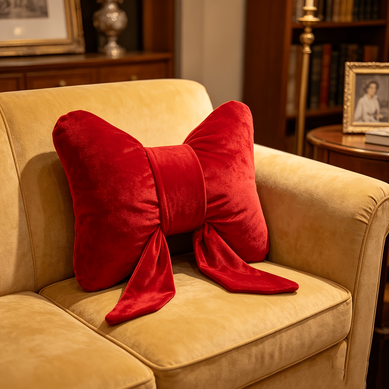 TEMU 1 housse de coussin de Noël avec nœud rouge, taie d'oreiller pour canapé de salon, décoration de cadeau de Noël