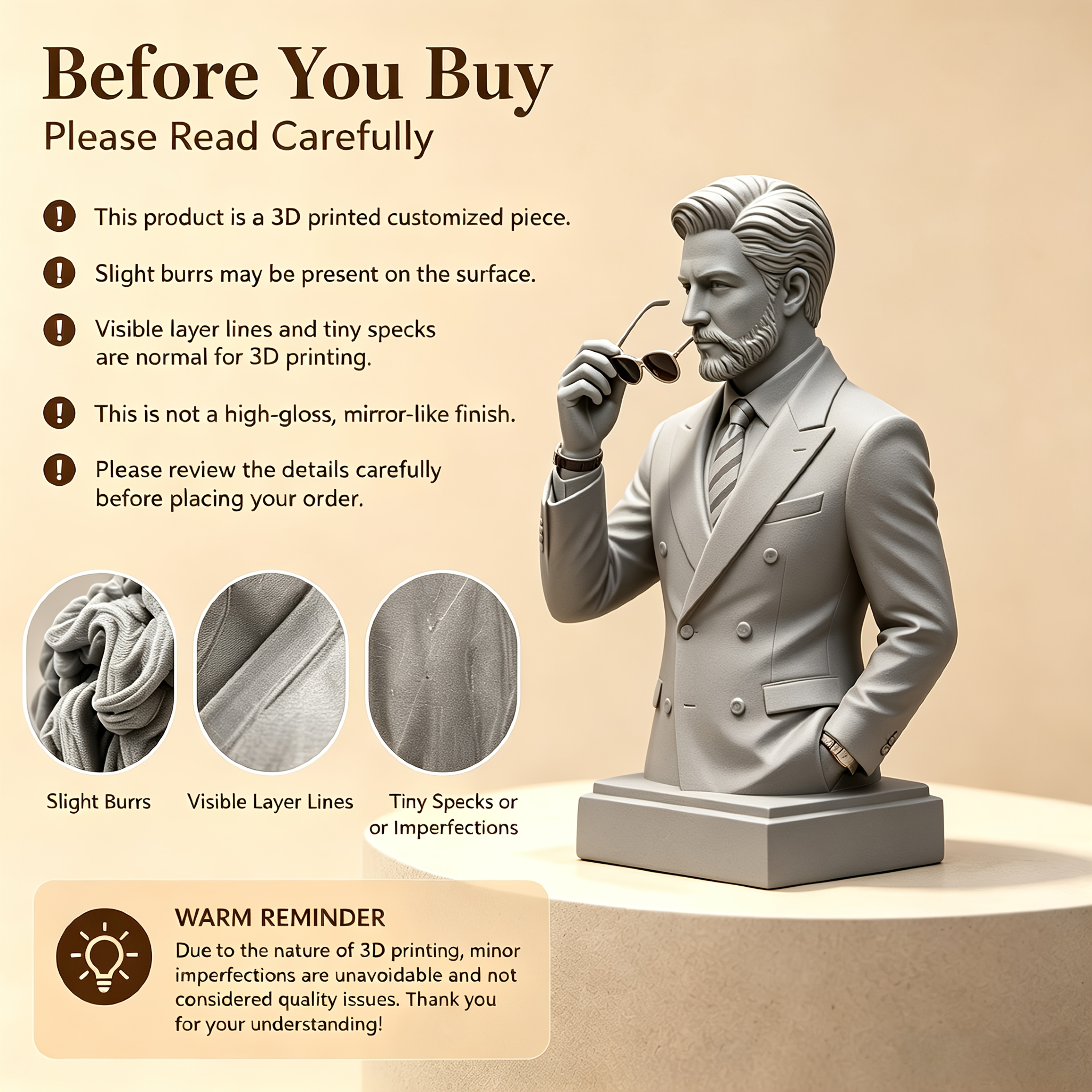 Custom Personalized Single Portrait Bust Sculpture