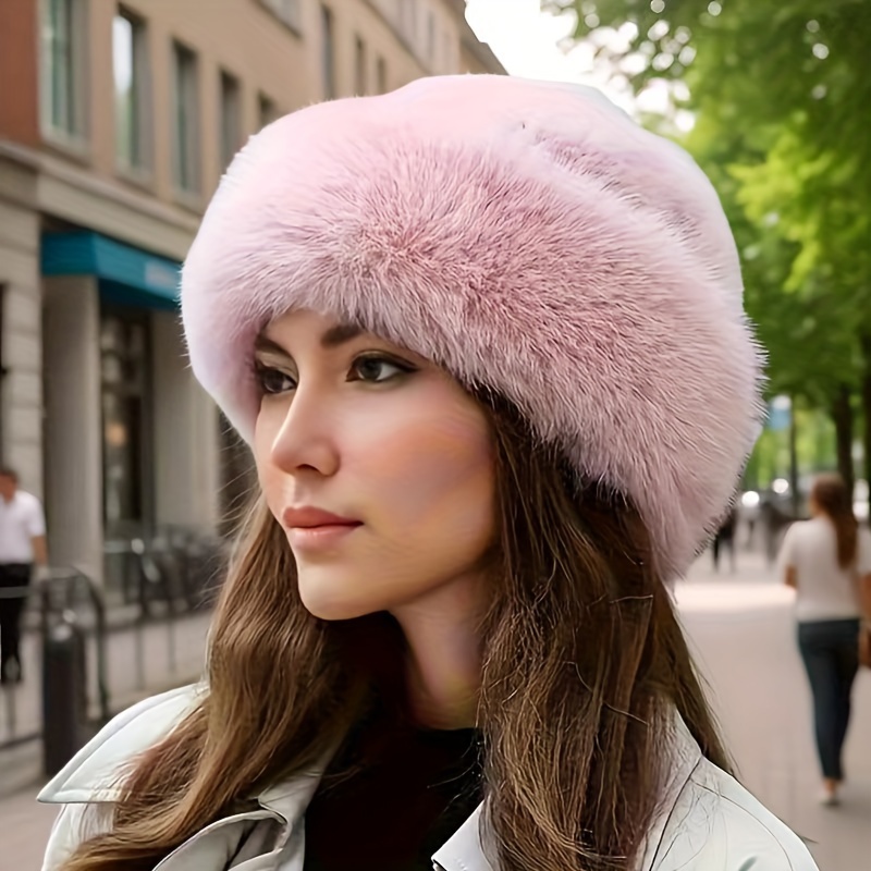 

Fur Winter Beanie For Women - , Warm & Soft Plush Bucket Hat In Solid Colors, Valentine's Day