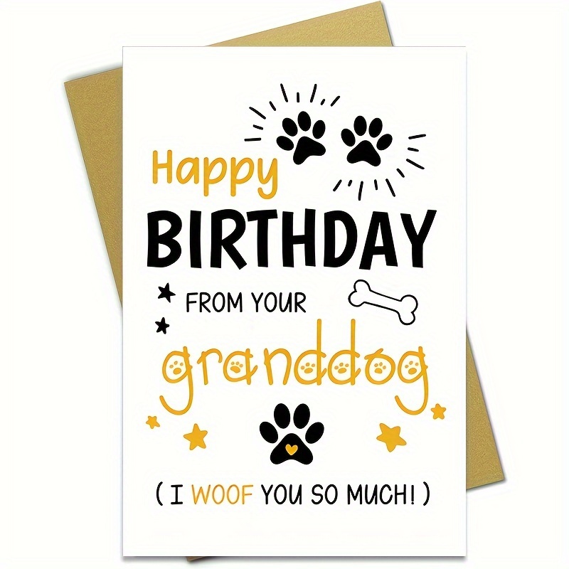 

1-pack Humorous Granddog Birthday Greeting With Envelope - "happy Birthday From Your Granddog" - Whimsical Dog-themed Celebratory Note For Grandparents