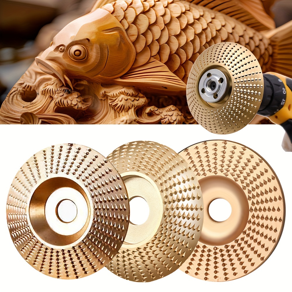 

3pcs High-speed Steel Wood Carving Disc Set, Uncharged Power Mode, 3.9inch Golden Grinding Wheel For Shaping And Grinding Wood Shaping Disc Grinder Attachments